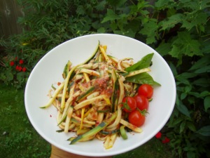 Raw Zucchini "Linguine" w/ fresh marinara sauce